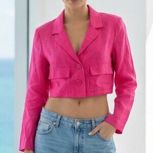 NEW! $278 REFORMATION ELTON CORVETTE PINK LINEN CROPPED BUTTON BLAZER JACKET 2